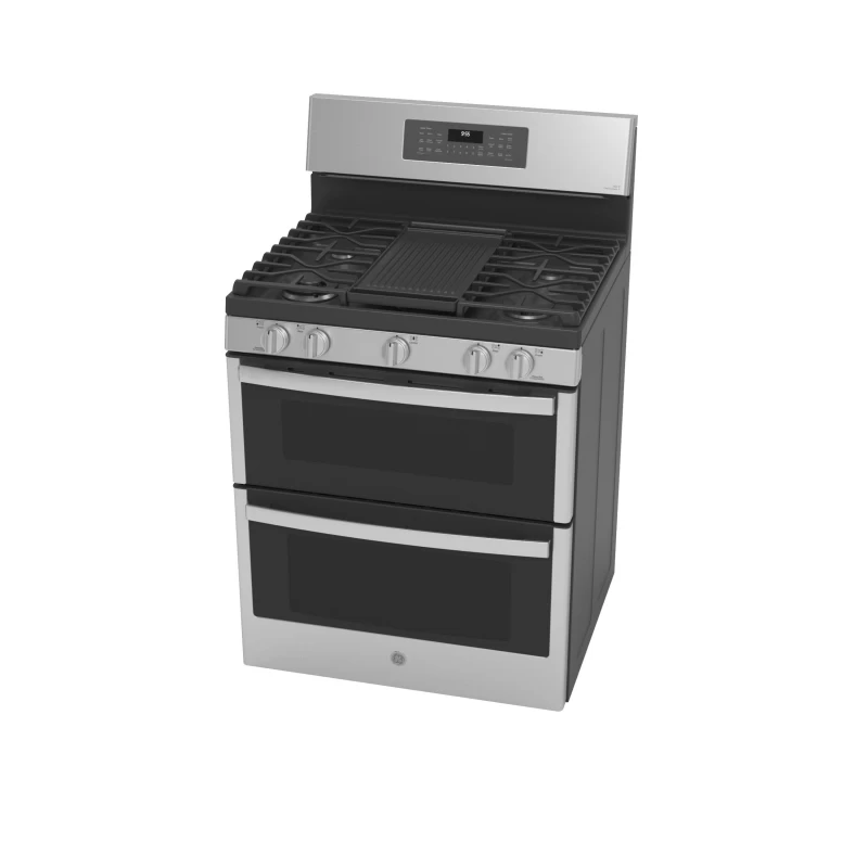 30" Free-Standing Gas Double Oven Convection Fingerprint Resistant Range with No Preheat Air Fry PGB965YPFS