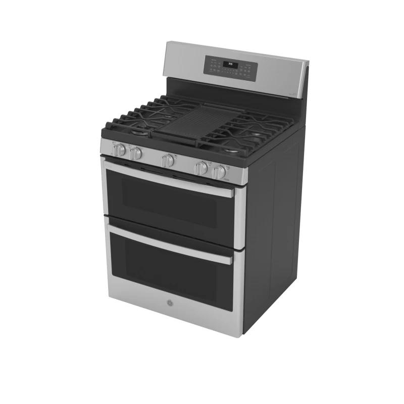 30" Free-Standing Gas Double Oven Convection Fingerprint Resistant Range with No Preheat Air Fry PGB965YPFS