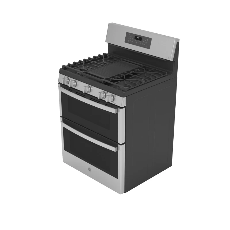 30" Free-Standing Gas Double Oven Convection Fingerprint Resistant Range with No Preheat Air Fry PGB965YPFS