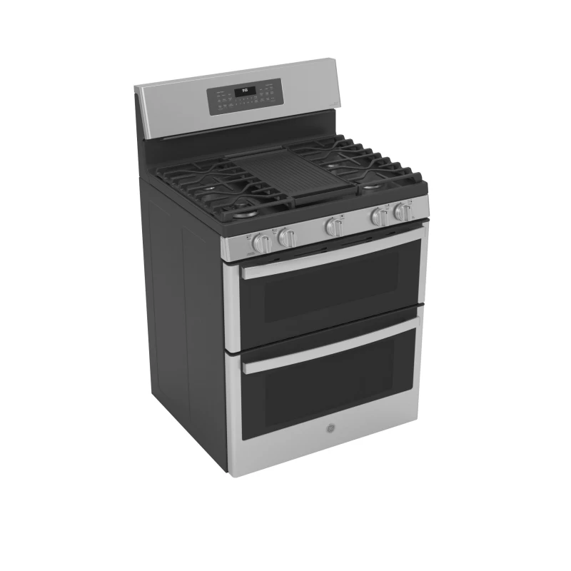 30" Free-Standing Gas Double Oven Convection Fingerprint Resistant Range with No Preheat Air Fry PGB965YPFS