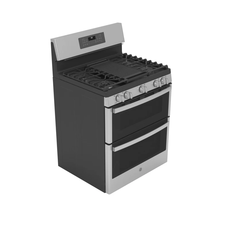 30" Free-Standing Gas Double Oven Convection Fingerprint Resistant Range with No Preheat Air Fry PGB965YPFS
