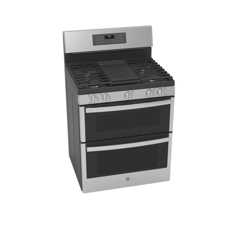 30" Free-Standing Gas Double Oven Convection Fingerprint Resistant Range with No Preheat Air Fry PGB965YPFS