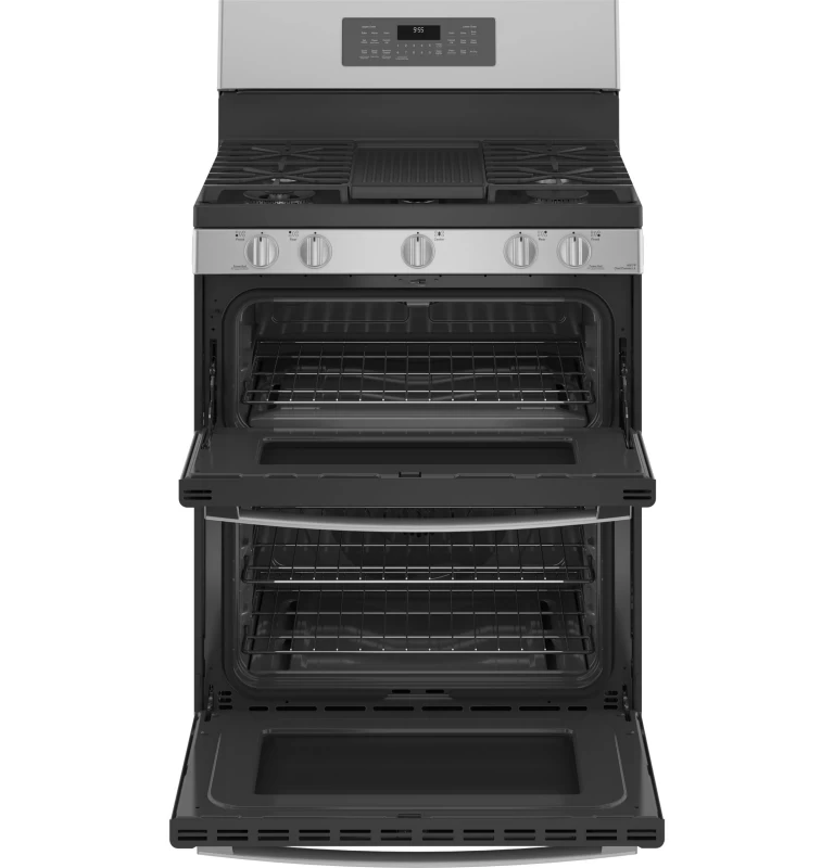 30" Free-Standing Gas Double Oven Convection Fingerprint Resistant Range with No Preheat Air Fry PGB965YPFS