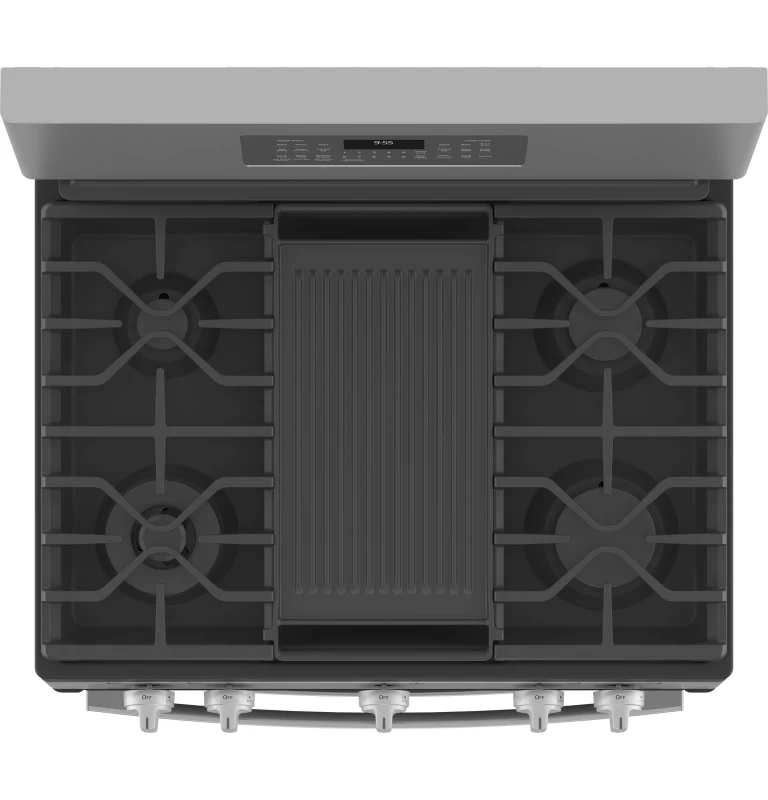 30" Free-Standing Gas Double Oven Convection Fingerprint Resistant Range with No Preheat Air Fry PGB965YPFS
