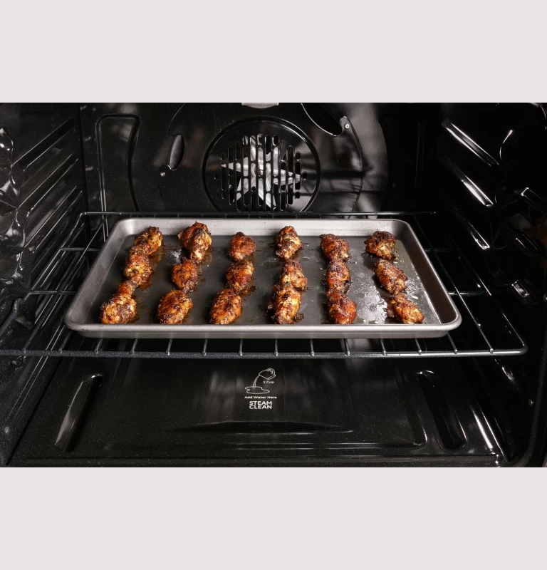 30" Free-Standing Gas Double Oven Convection Fingerprint Resistant Range with No Preheat Air Fry PGB965YPFS