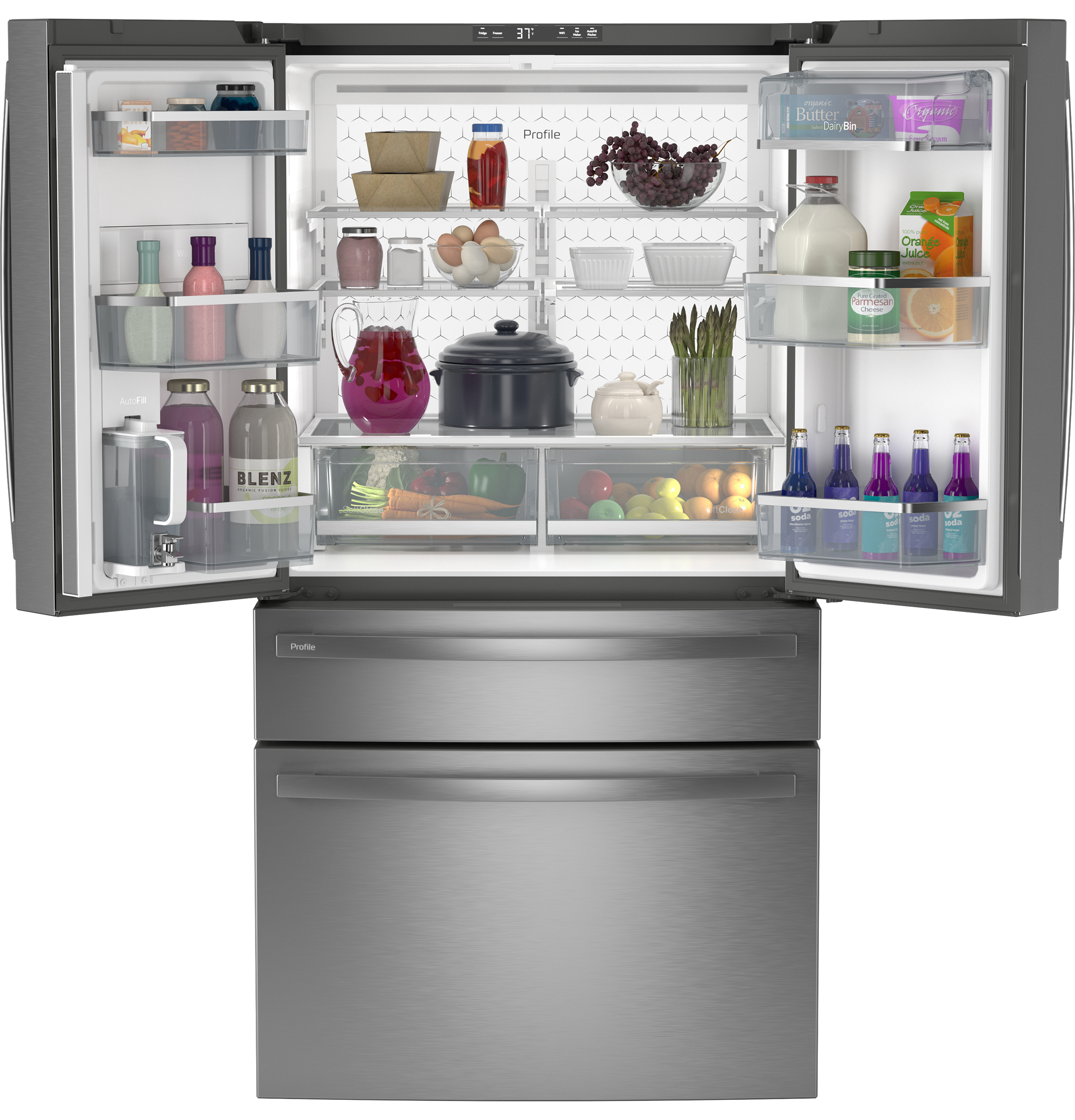 28.7 Cu. Ft. Smart Fingerprint Resistant 4-Door French-Door Refrigerator With Dual-Dispense AutoFill Pitcher PGE29BYTFS