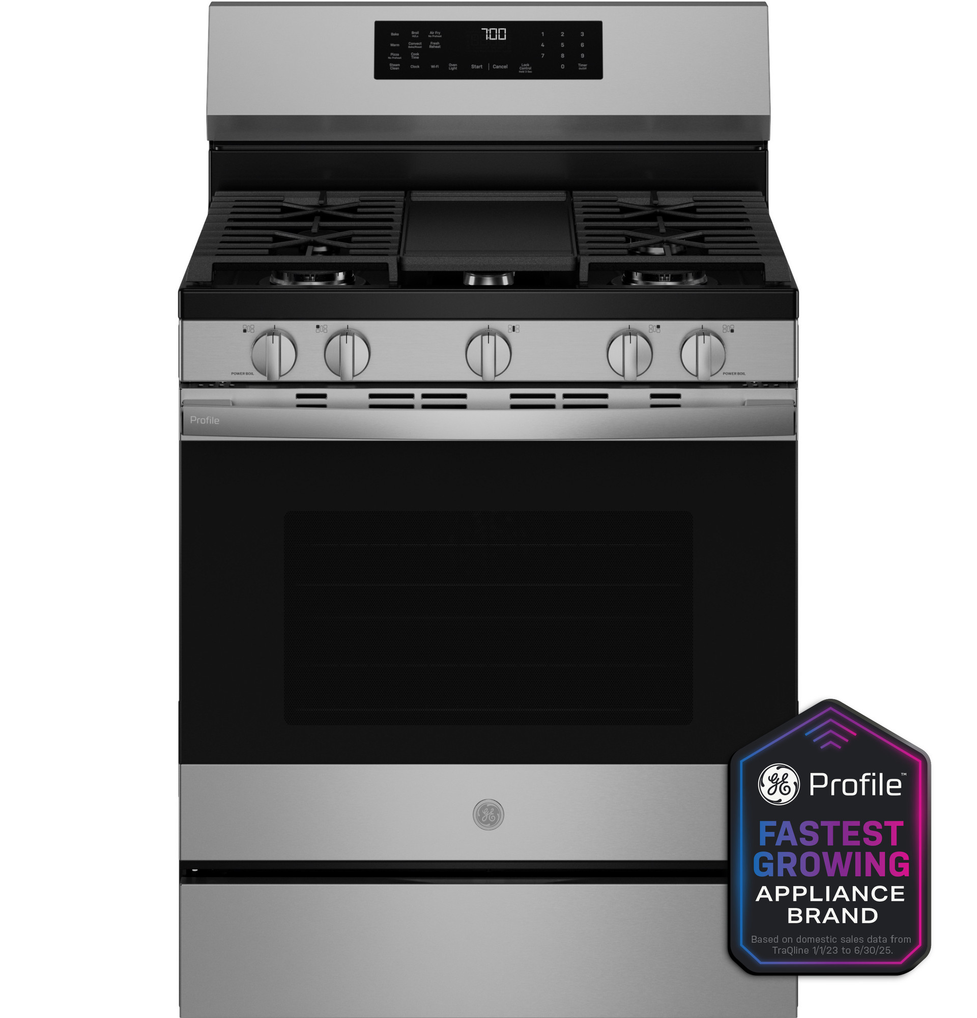 30” Smart Free-Standing Gas Convection Range with No Preheat Air Fry and EasyWash Oven Tray PGF700AYFS