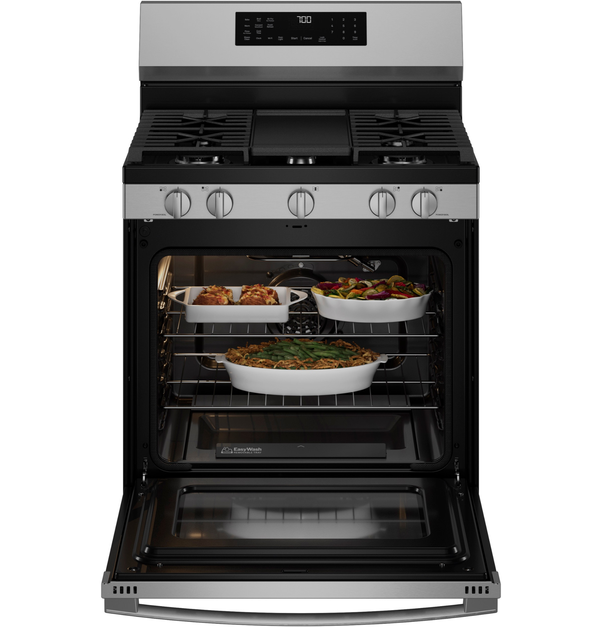 30” Smart Free-Standing Gas Convection Range with No Preheat Air Fry and EasyWash Oven Tray PGF700AYFS
