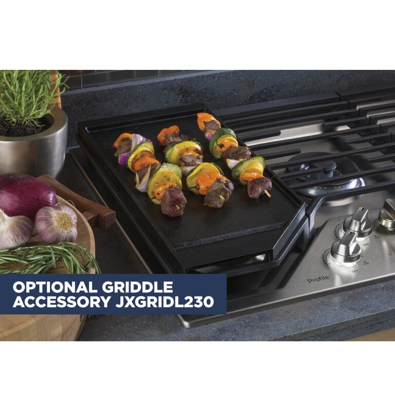 30" Built-In Tri-Ring Gas Cooktop with 5 Burners and Included Extra-Large Integrated Griddle PGP9030SLSS