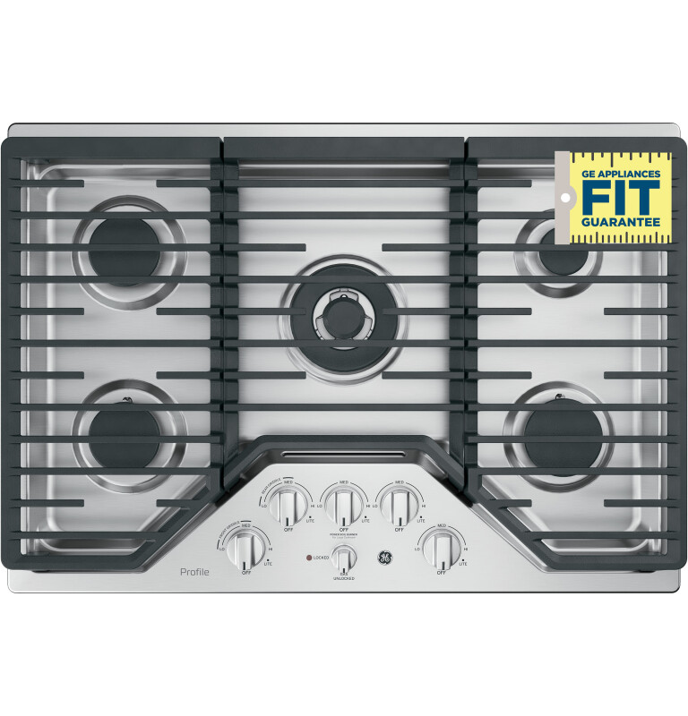 30" Built-In Tri-Ring Gas Cooktop with 5 Burners and Included Extra-Large Integrated Griddle PGP9030SLSS