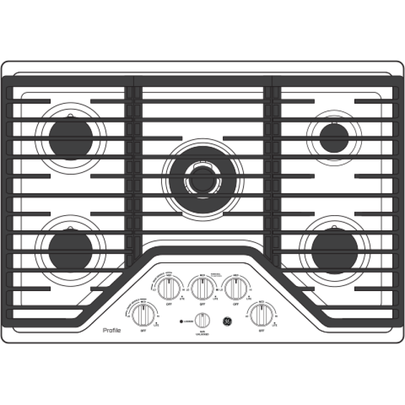 30" Built-In Tri-Ring Gas Cooktop with 5 Burners and Included Extra-Large Integrated Griddle PGP9030SLSS