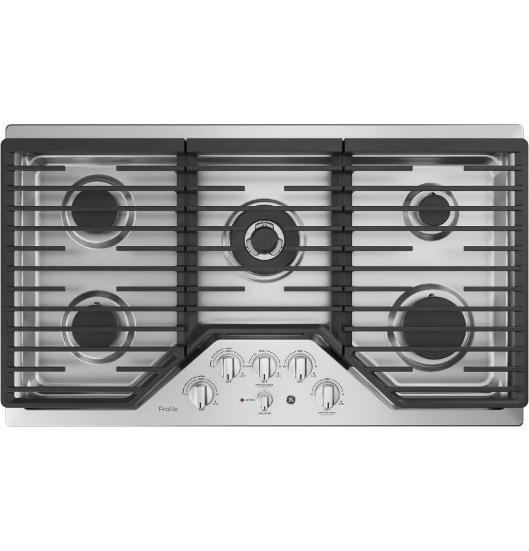 36" Built-In Tri-Ring Gas Cooktop with 5 Burners and Included Extra-Large Integrated Griddle PGP9036SLSS