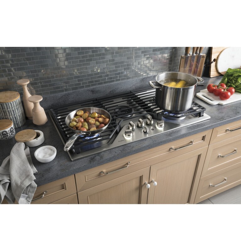 36" Built-In Tri-Ring Gas Cooktop with 5 Burners and Included Extra-Large Integrated Griddle PGP9036SLSS