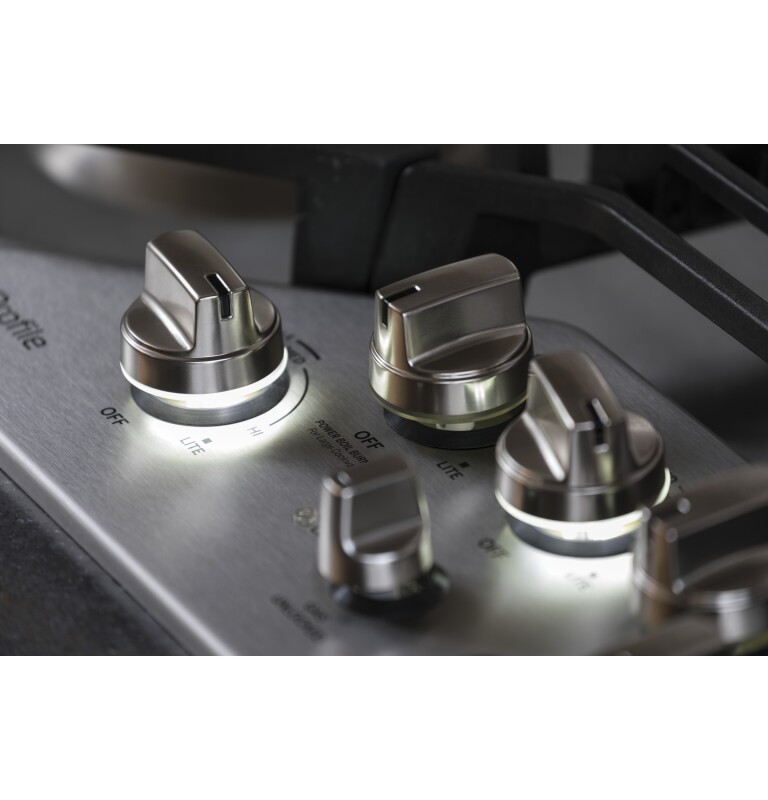 36" Built-In Tri-Ring Gas Cooktop with 5 Burners and Included Extra-Large Integrated Griddle PGP9036SLSS