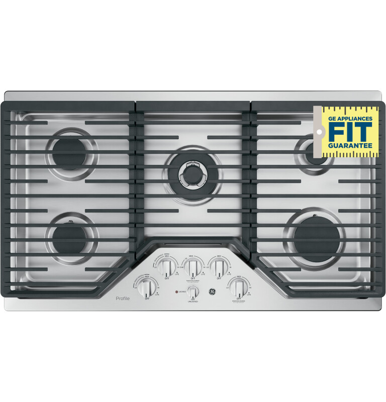 36" Built-In Tri-Ring Gas Cooktop with 5 Burners and Included Extra-Large Integrated Griddle PGP9036SLSS