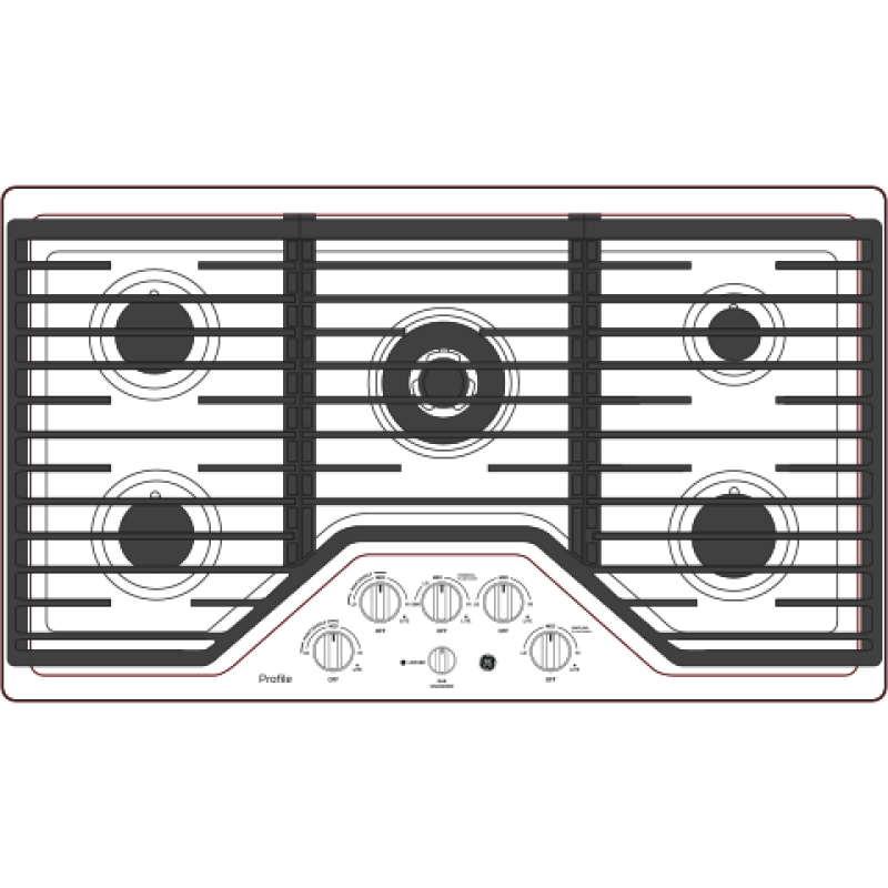 36" Built-In Tri-Ring Gas Cooktop with 5 Burners and Included Extra-Large Integrated Griddle PGP9036SLSS