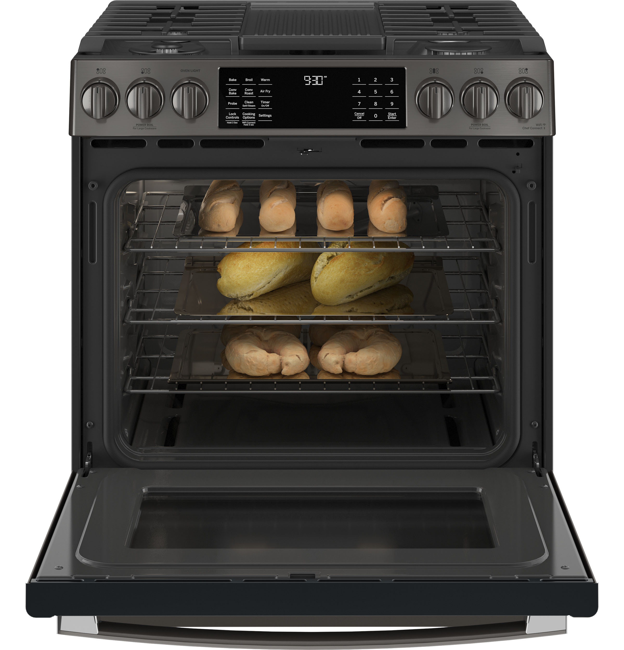 30" Smart Slide-In Front-Control Gas Range with No Preheat Air Fry PGS930BPTS