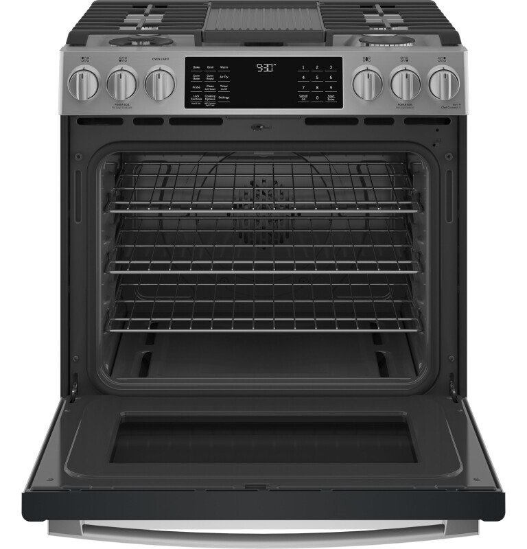 30" Smart Slide-In Front-Control Gas Fingerprint Resistant Range with No Preheat Air Fry PGS930YPFS
