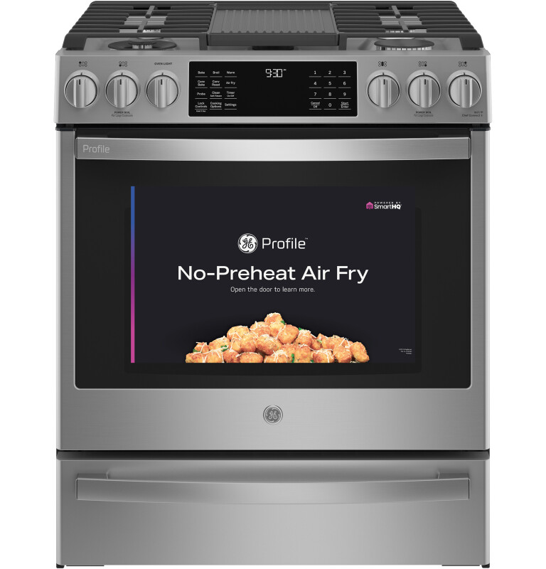 30" Smart Slide-In Front-Control Gas Fingerprint Resistant Range with No Preheat Air Fry PGS930YPFS