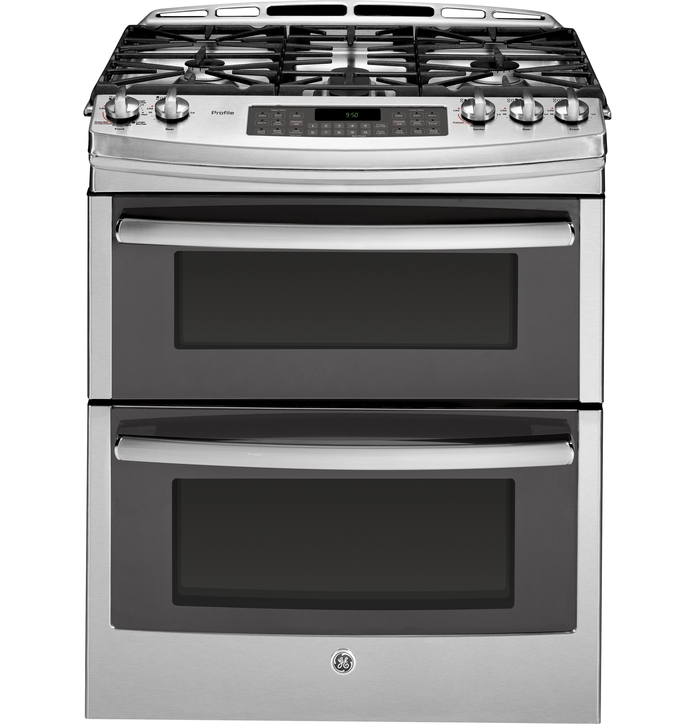 GE Profile Series 30" Slide-In Front Control Double Oven Gas Range Stainless Steel/Gray PGS950SEFSS Picture 1