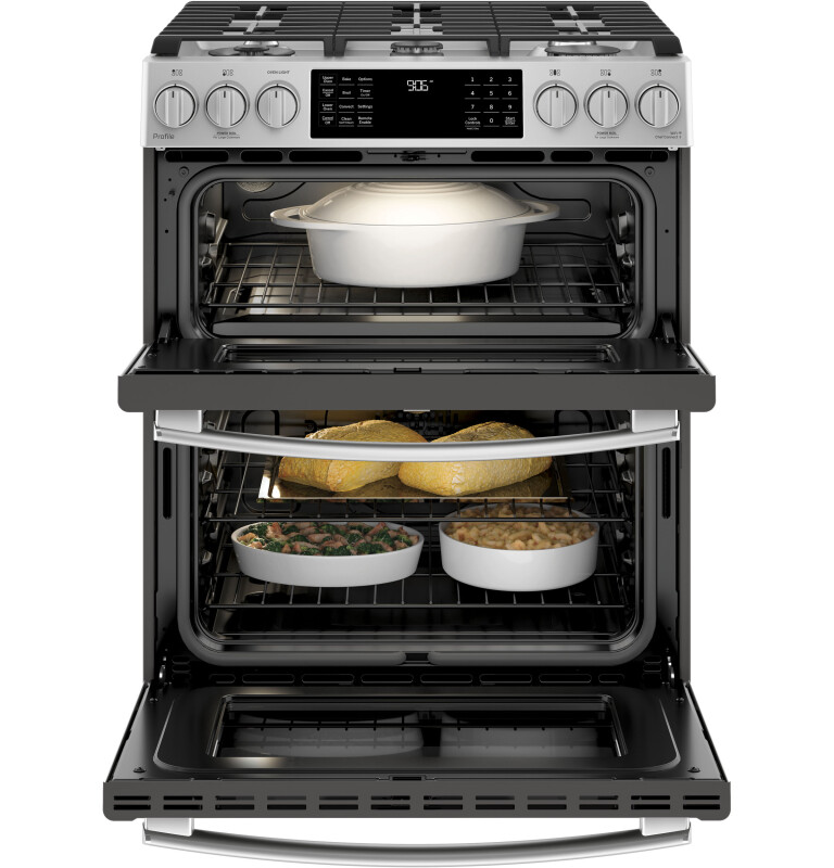 30" Smart Slide-In Front-Control Gas Double Oven Convection Range PGS960SELSS