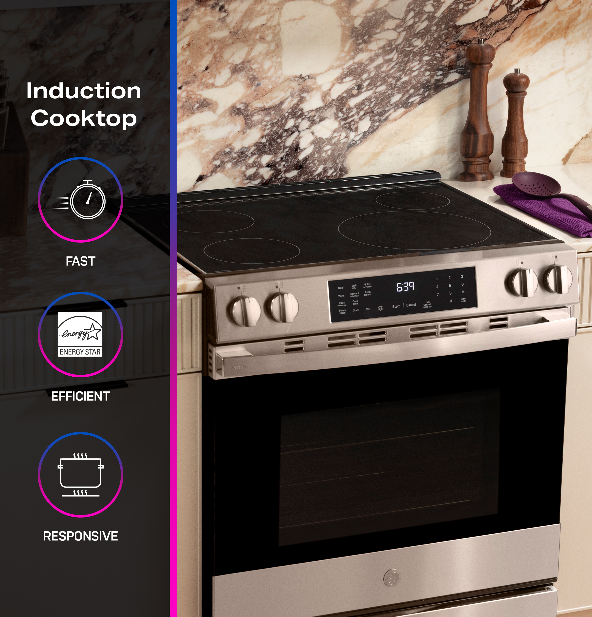 30" Smart Slide-In Induction and Convection Range with No Preheat Air Fry and EasyWash Oven Tray PHS700AYFS