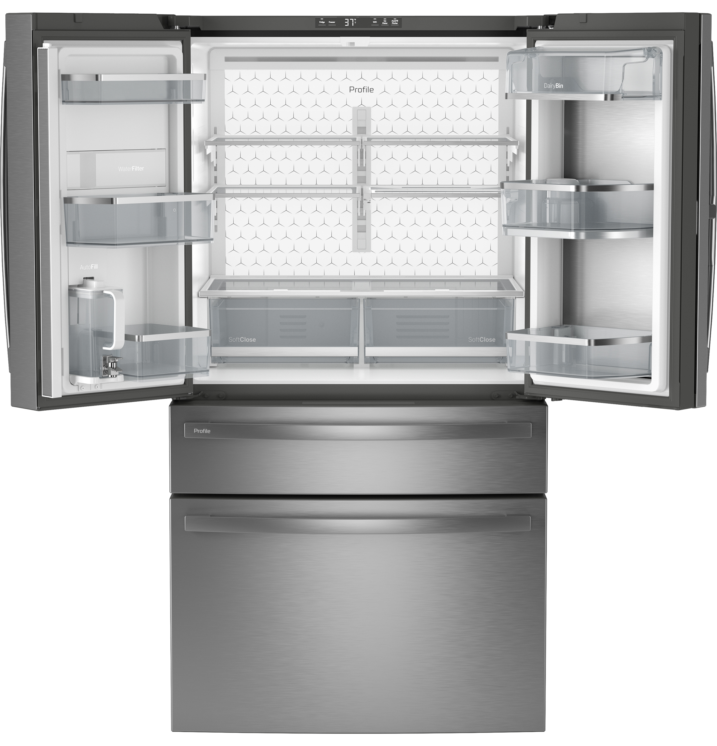 Ge Profile™ Energy Star® 23.3 Cu. Ft. Smart Counter-depth Fingerprint Resistant 4-door French-door Refrigerator With Door In Door PJD23BYWFS