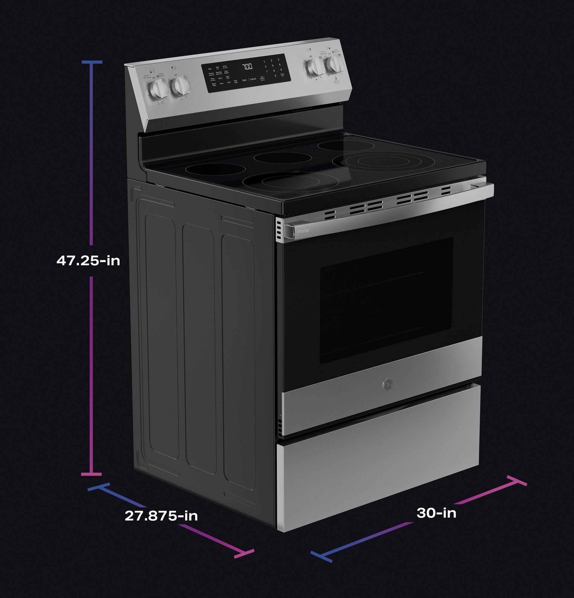 30” Smart Free-Standing Electric Convection Range with No Preheat Air Fry and EasyWash Oven Tray PRF700AYFS