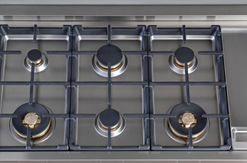 48 Gas Rangetop 6 brass burner + electric griddle PROF486GRTBXT