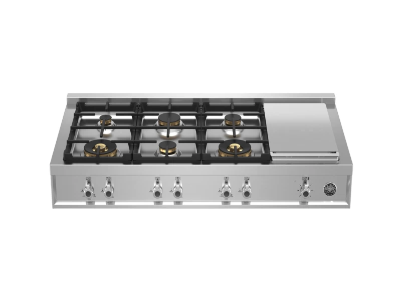 48 Gas Rangetop 6 brass burner + electric griddle PROF486GRTBXT
