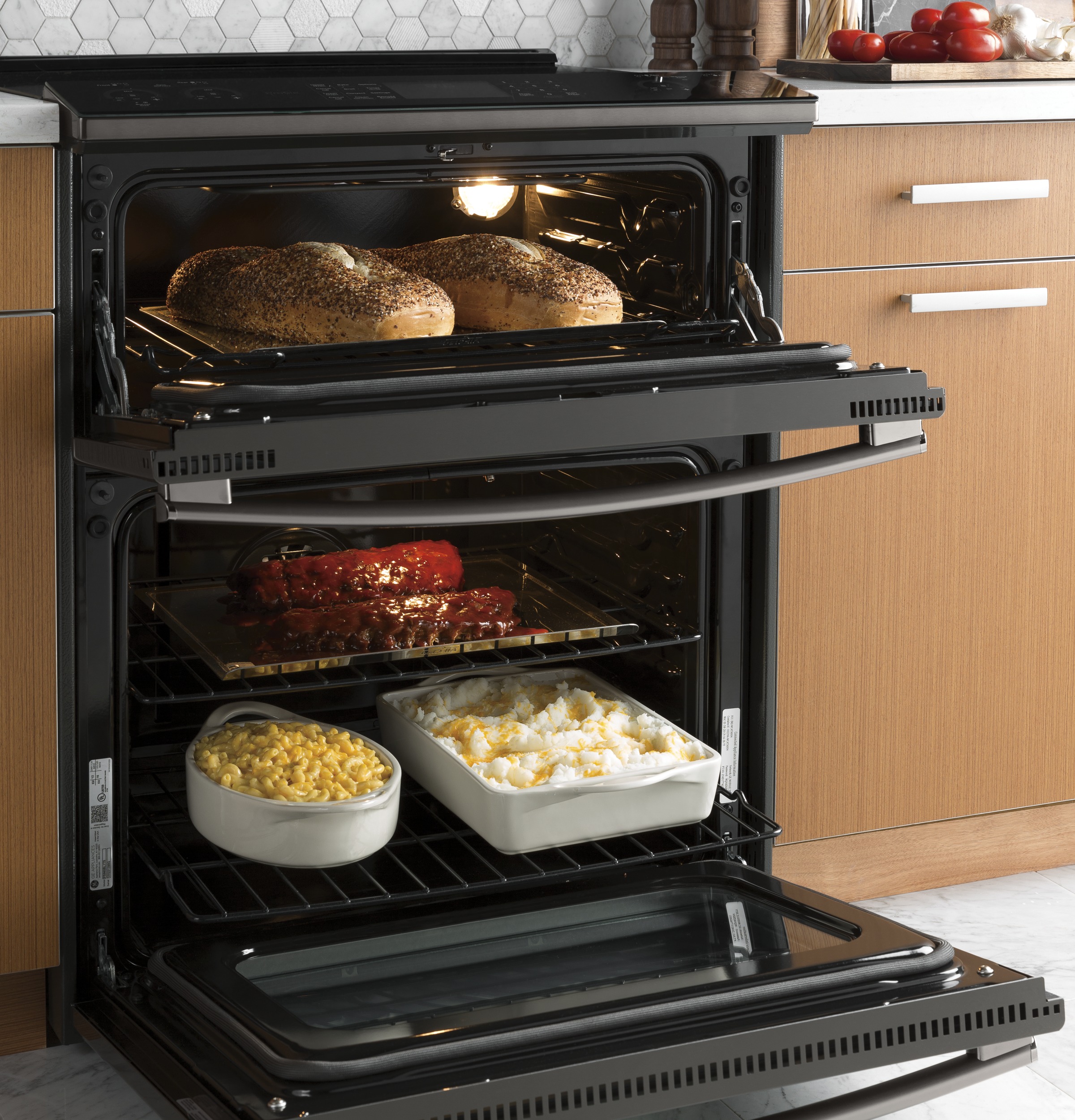 30" Smart Slide-In Electric Double Oven Convection Range PS960BLTS