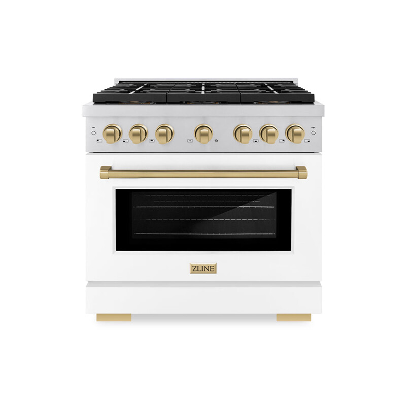 Autograph Edition 36 in. 5.2 cu. ft. Paramount Gas Range with 6 Burner DuoPro™ Cooktop and Convection Gas Oven with White Matte Door and Champagne Bronze Accents PSGRZWM36CB