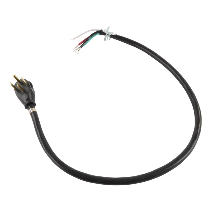 4' Electric Range Power Cord, rated 50 A, 4-wire with ring terminal connectors, and right-angle 4-prong plug PT500