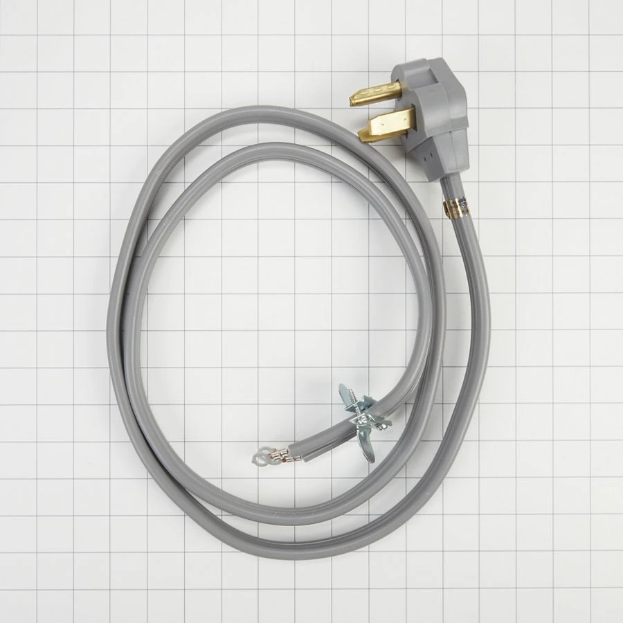 6' Gray Electric Dryer Power Cord with 30-amp, 3-wire, right-angle plug, and adjustable strain relief bracket PT500L