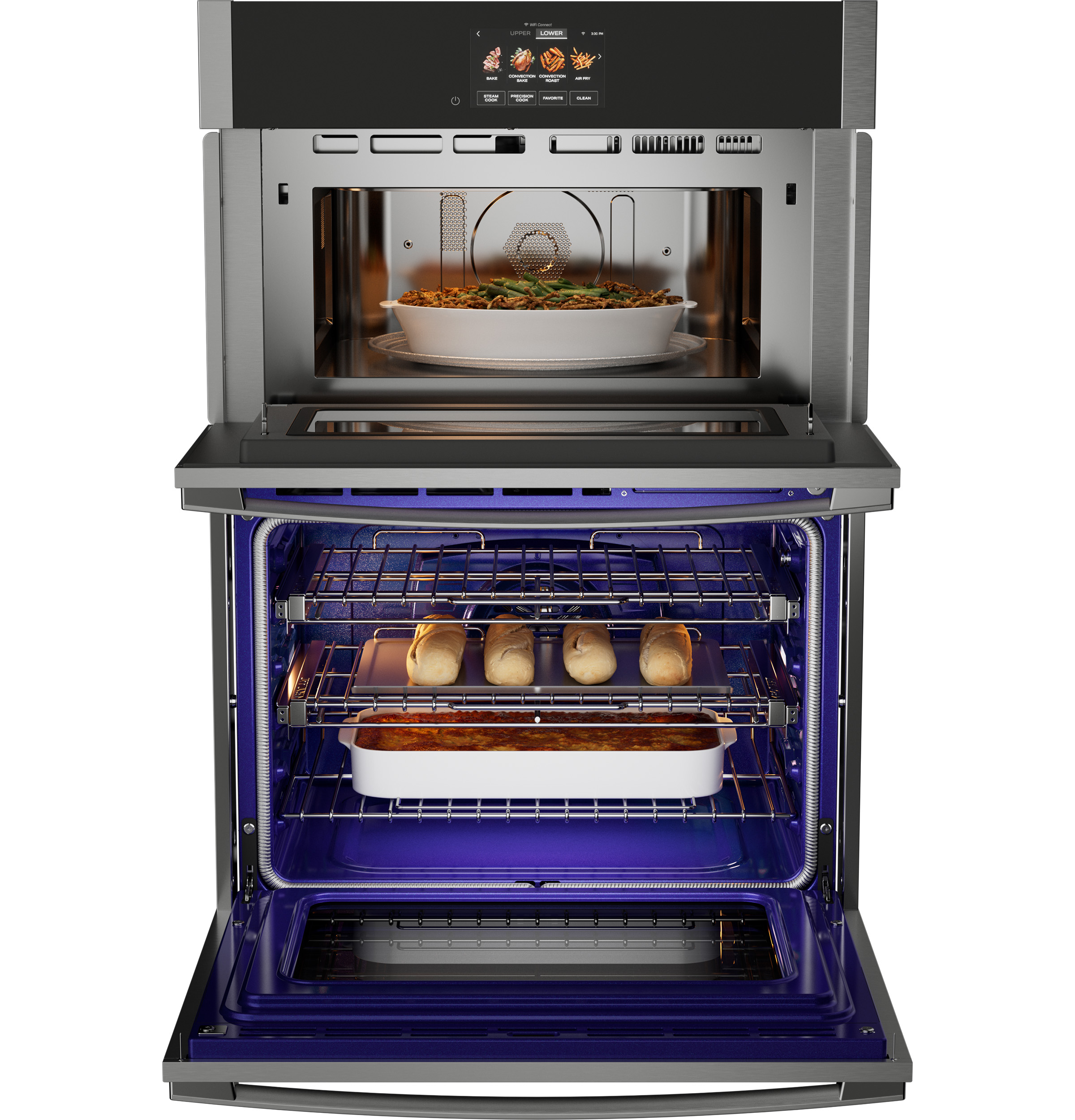 30 in. Combination Double Wall Oven with Convection, Air Fry, Steam, Sous Vide, and Advantium Technology PT9900SWSS