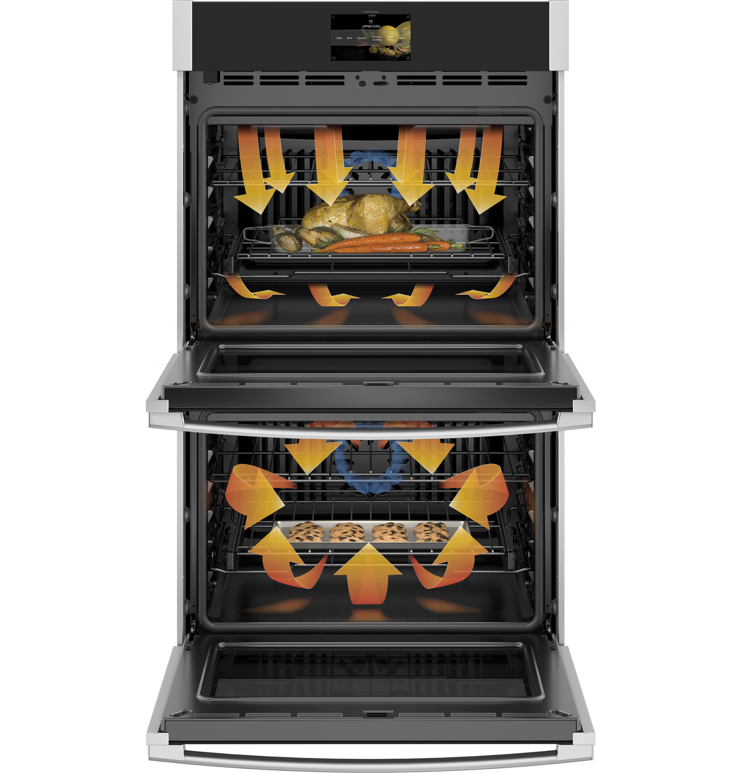 30" Smart Built-In Convection Double Wall Oven with No Preheat Air Fry and Precision Cooking PTD7000BNTS