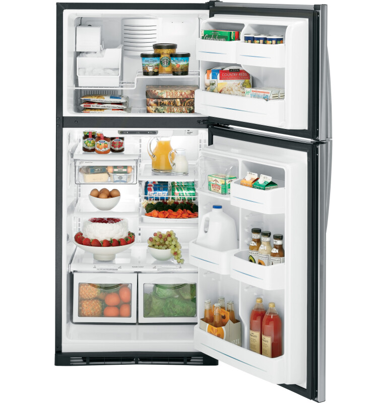 GE Profile 17.9 Cu. Ft. Stainless Top-Freezer Refrigerator with Internal Dispenser Stainless Steel PTS18SHSSS Picture 1