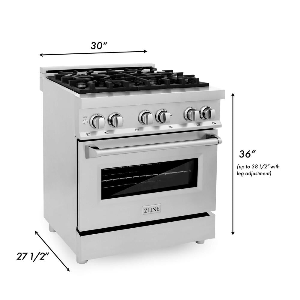 30" 4.0 cu. ft. Dual Fuel Range with Gas Stove and Electric Oven RA30