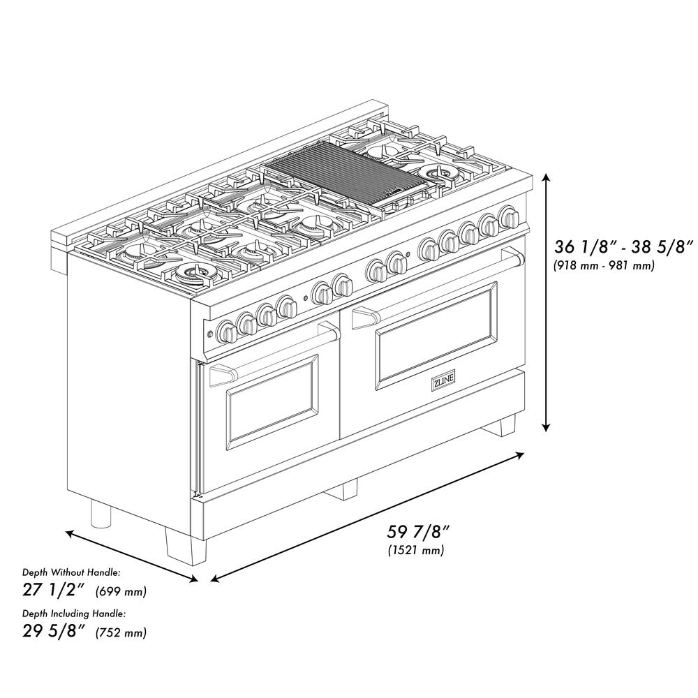 60 In. 7.4 Cu. Ft. Legacy Dual Fuel Range With 9 Burner Gas Cooktop And 2 Electric Convection Ovens In Stainless Steel RA60