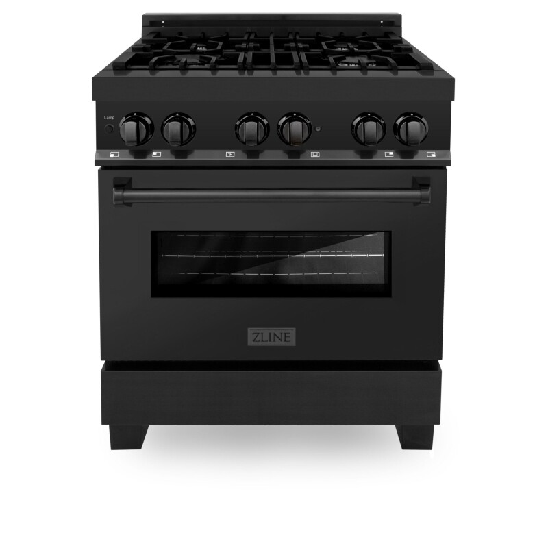 ZLINE 30" 4.0 cu. ft. Dual Fuel Range with Gas Stove and Electric Oven with Brass Burners Black Stainless Steel RAB30 Picture 1