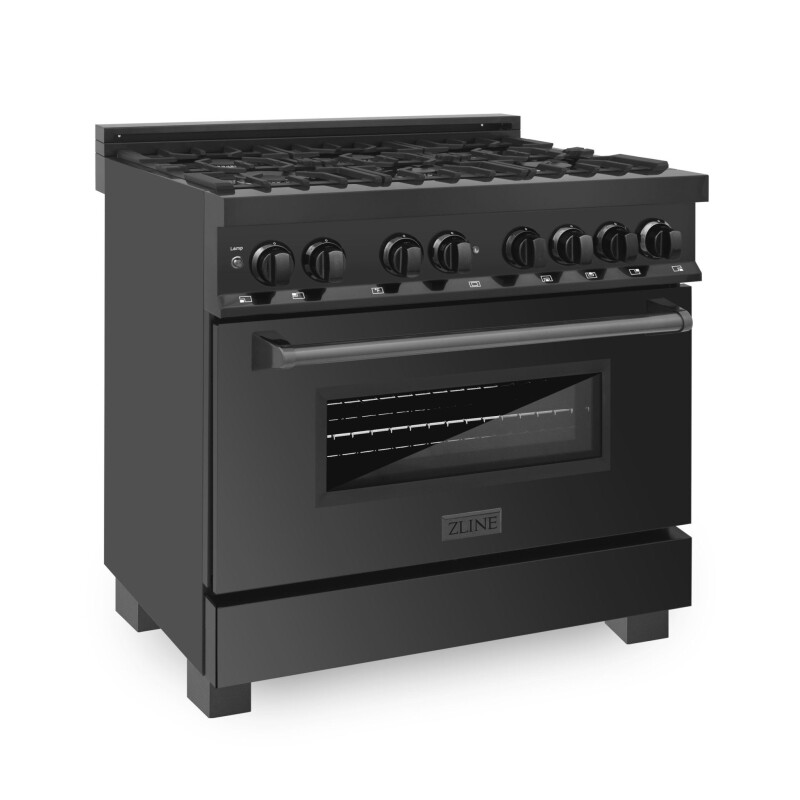 ZLINE 36" 4.6 cu. ft. Dual Fuel Range with Gas Stove and Electric Oven with Brass Burners Black Stainless Steel RAB36 Picture 1