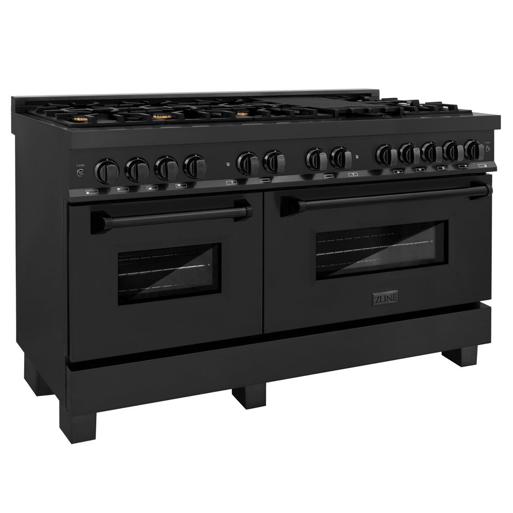 60" 7.4 cu. ft. Double Oven Dual Fuel Range with Gas Stove and Electric Oven with Brass Burners RAB60