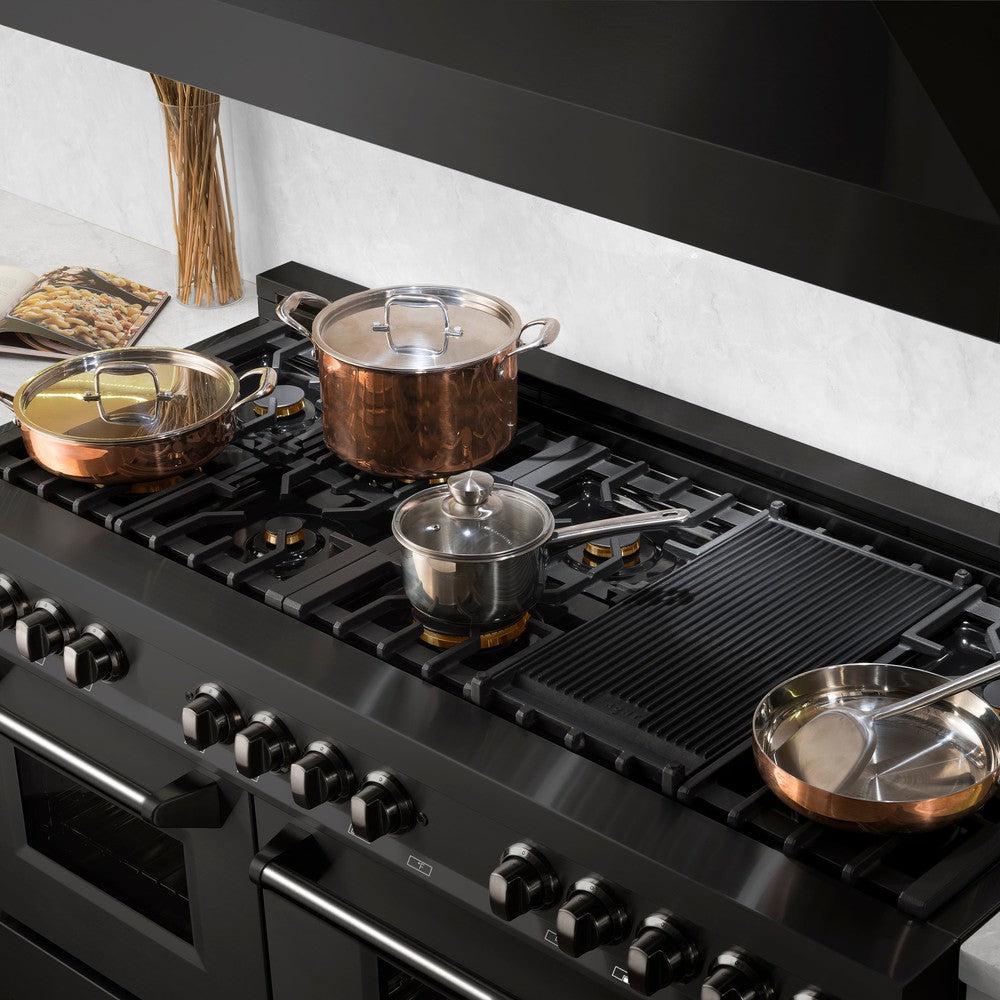 60 In. 7.4 Cu. Ft. Legacy Dual Fuel Range With 9 Burner Gas Cooktop And 2 Electric Convection Ovens In Black Stainless Steel RAB60