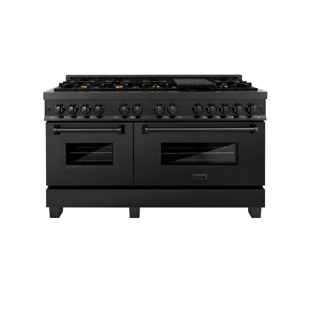 60 In. 7.4 Cu. Ft. Legacy Dual Fuel Range With 9 Burner Gas Cooktop And 2 Electric Convection Ovens In Black Stainless Steel RAB60