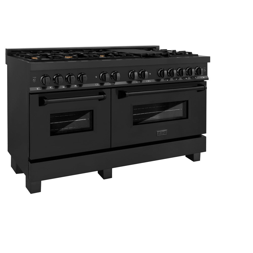 60 In. 7.4 Cu. Ft. Legacy Dual Fuel Range With 9 Burner Gas Cooktop And 2 Electric Convection Ovens In Black Stainless Steel RAB60