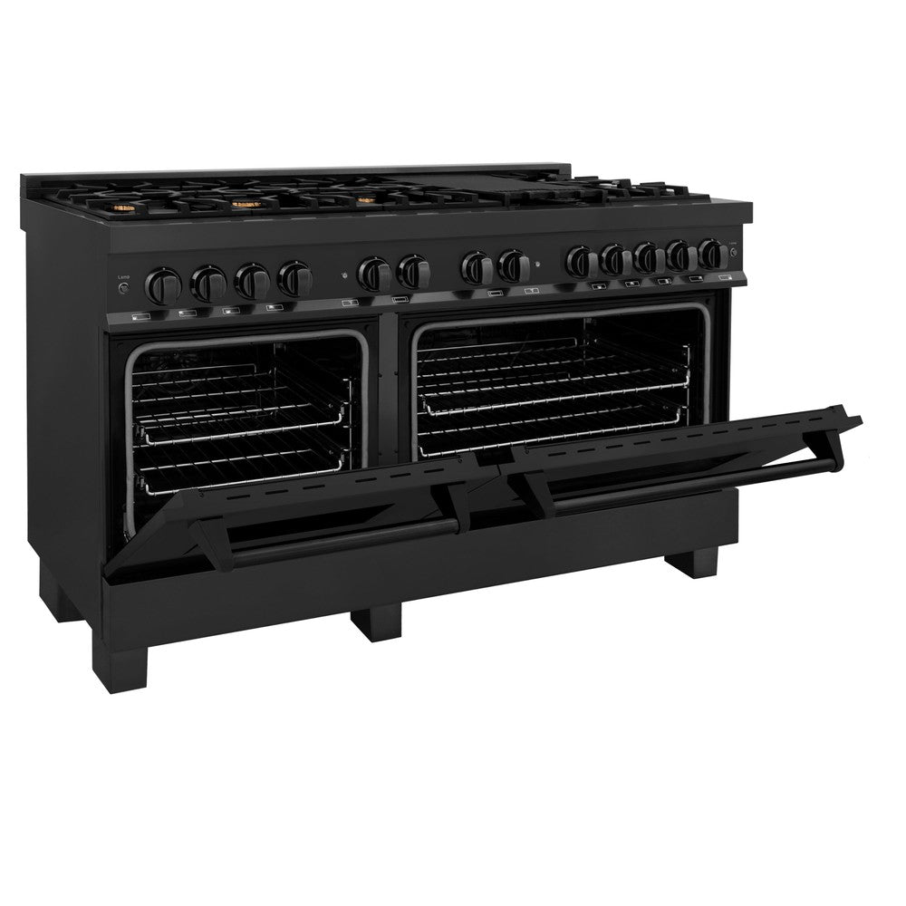 60 In. 7.4 Cu. Ft. Legacy Dual Fuel Range With 9 Burner Gas Cooktop And 2 Electric Convection Ovens In Black Stainless Steel RAB60