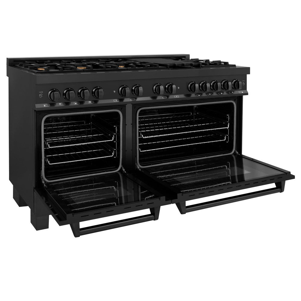60 In. 7.4 Cu. Ft. Legacy Dual Fuel Range With 9 Burner Gas Cooktop And 2 Electric Convection Ovens In Black Stainless Steel RAB60
