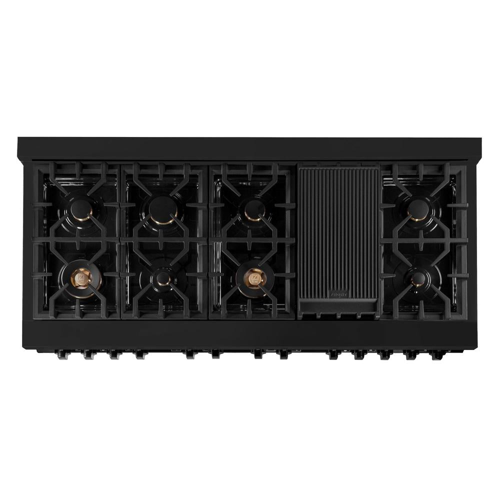 60 In. 7.4 Cu. Ft. Legacy Dual Fuel Range With 9 Burner Gas Cooktop And 2 Electric Convection Ovens In Black Stainless Steel RAB60