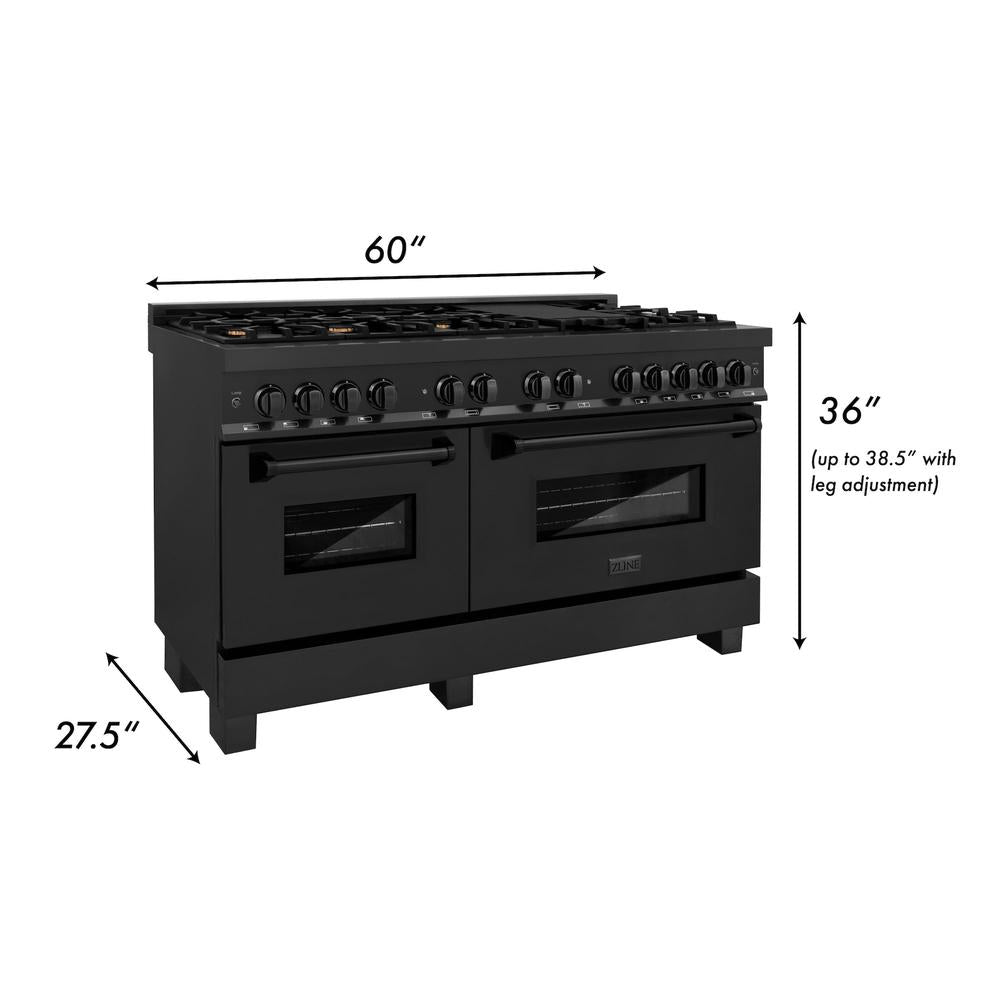 60 In. 7.4 Cu. Ft. Legacy Dual Fuel Range With 9 Burner Gas Cooktop And 2 Electric Convection Ovens In Black Stainless Steel RAB60