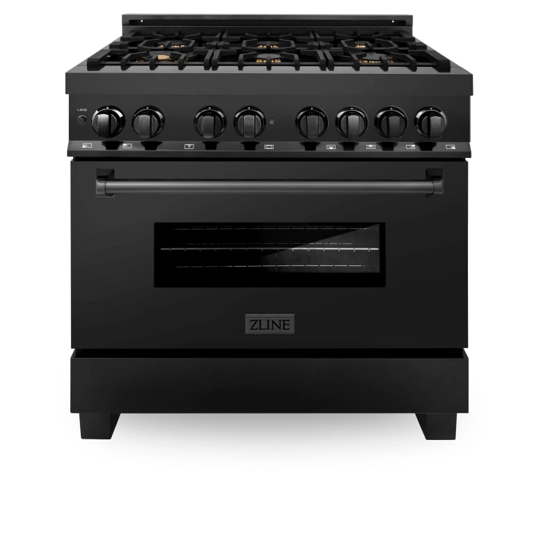ZLINE 36" 4.6 cu. ft. Dual Fuel Range with Gas Stove and Electric Oven with Brass Burners Black Stainless Steel RABBR36 Picture 1